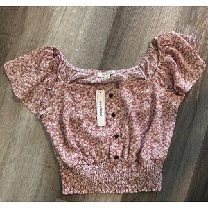 MONTEAU Floral Ruffle Smocked Crop Top Size M